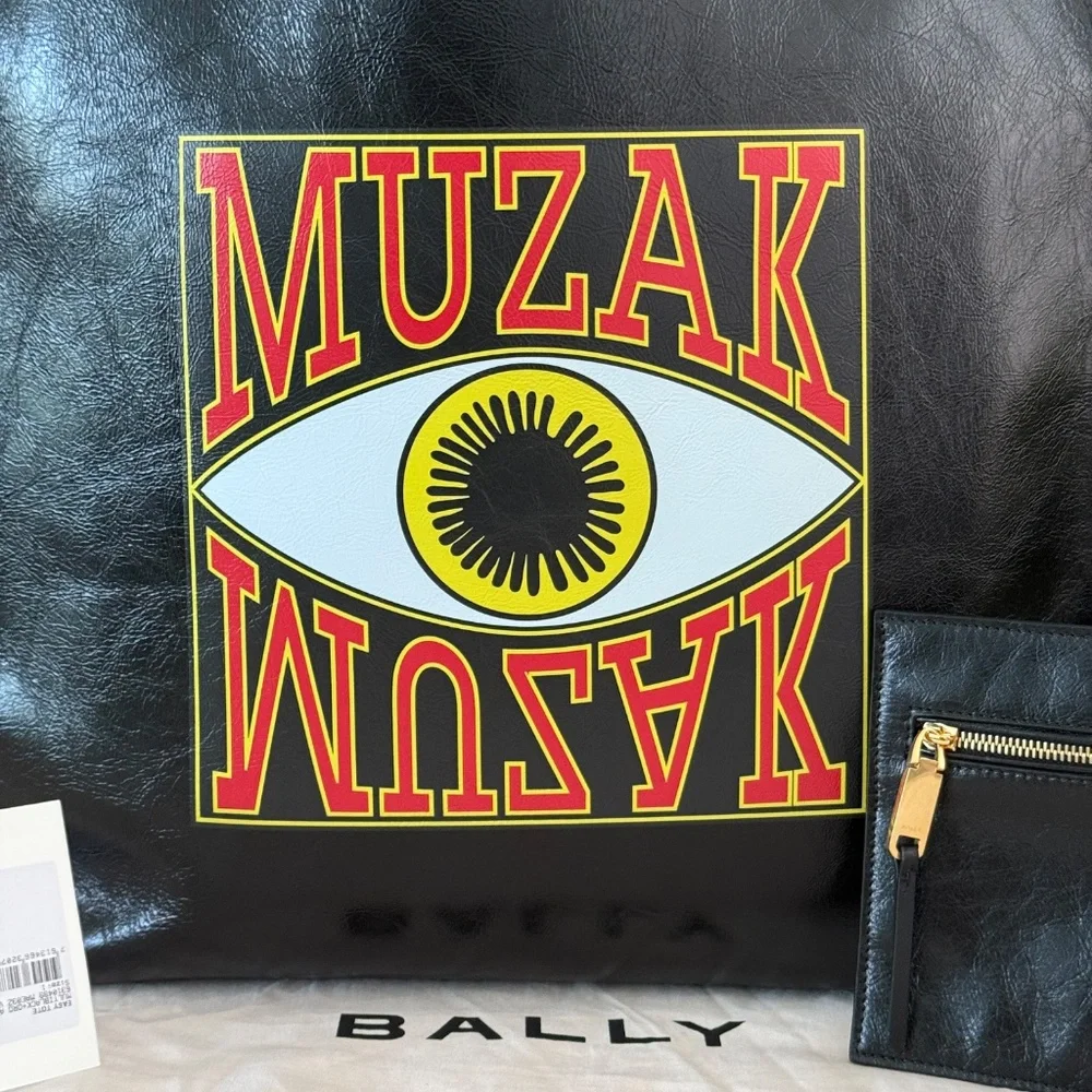 Bally x DJ‎ Leo Mas Muzak-print tote bag, Black leather